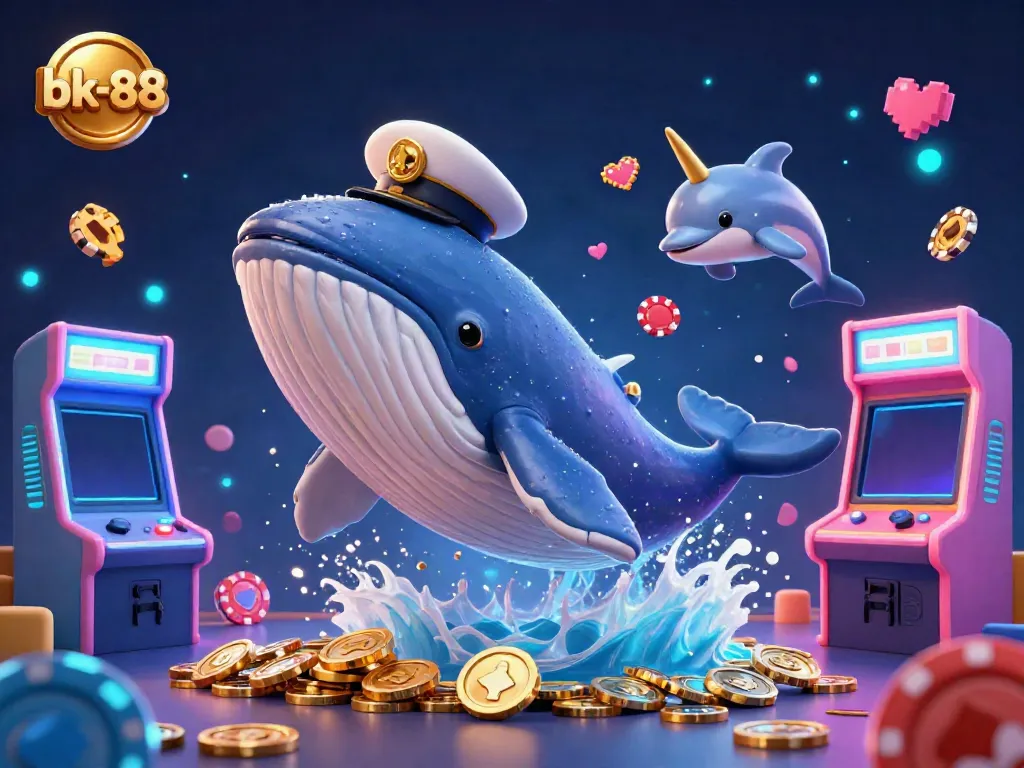 Engage in gaming excitement with bk-88 as a whale breaching coins alongside a narwhal and dolphins.