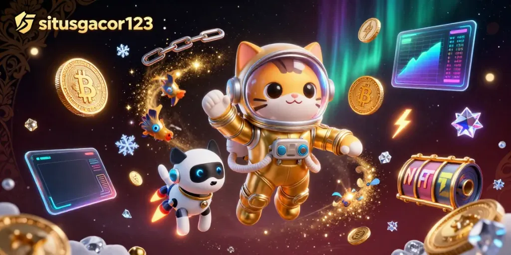Engage with situsgacor123's interactive gaming universe of sports and slots in a vibrant cosmic scene.
