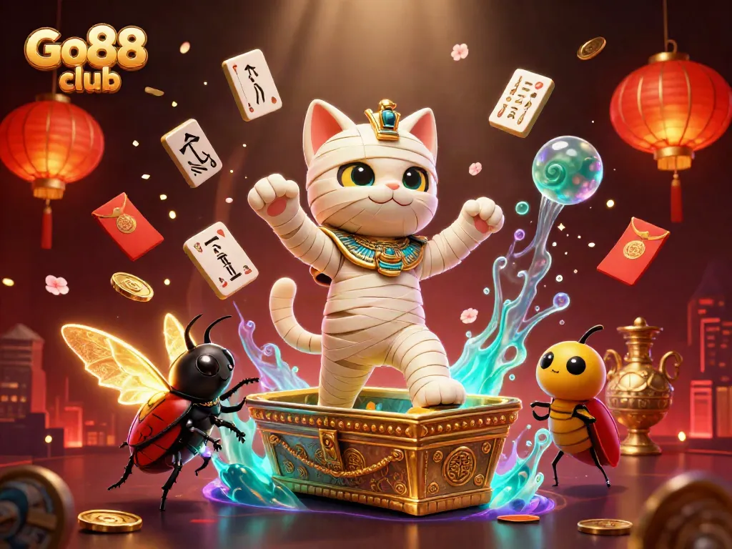 Experience thrilling gameplay at Go88 club with a vibrant Egyptian-themed casino scene featuring action and adventure.