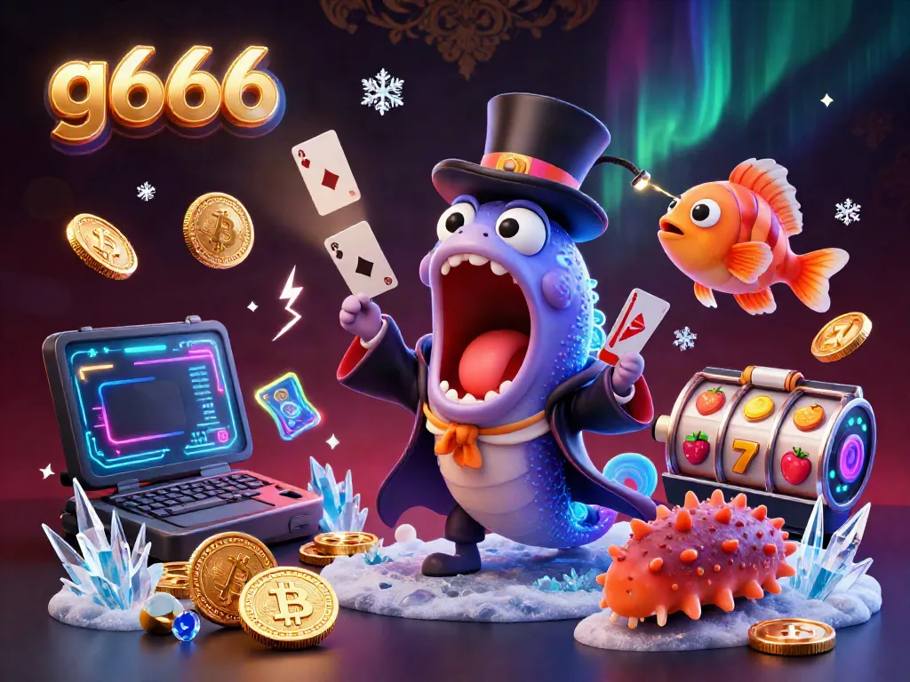 Experience g666 action with a magical deep-sea casino scene featuring card tricks and neon crypto elements.