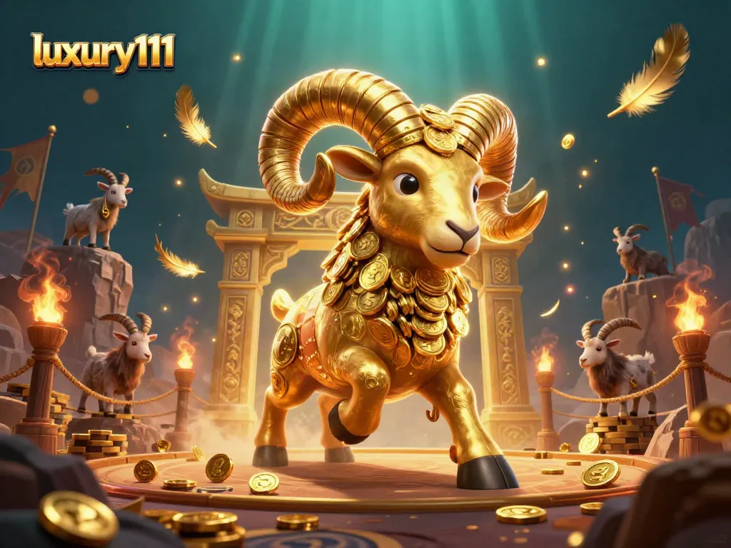 Experience the thrill of luxury111 with a golden ram charging through a vibrant casino scene.