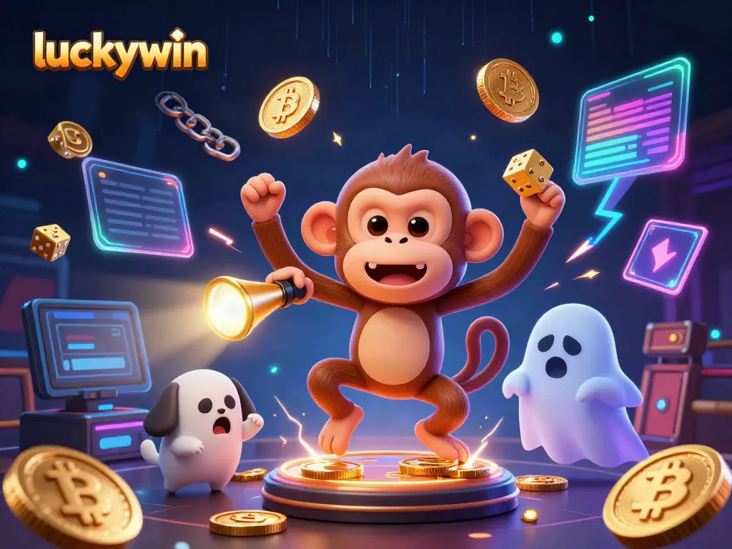 Engage with thrilling gameplay at Luckywin as a mischievous monkey juggles coins, capturing casino excitement.