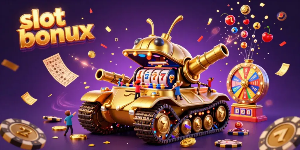 Experience thrilling slot bonus action in this vibrant casino scene with confetti and colorful elements.