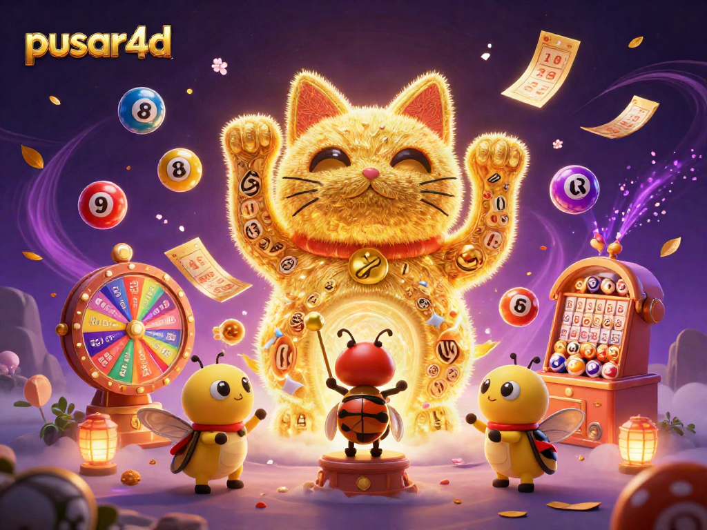 Mengundi dengan pusar4d, kucing keberuntungan raksasa dan bola lotere berwarna-warni memenuhi langit.