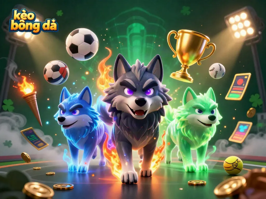 Engage in kèo bóng đá action with a dynamic scene featuring spectral wolf characters in a thrilling sports betting atmosphere.