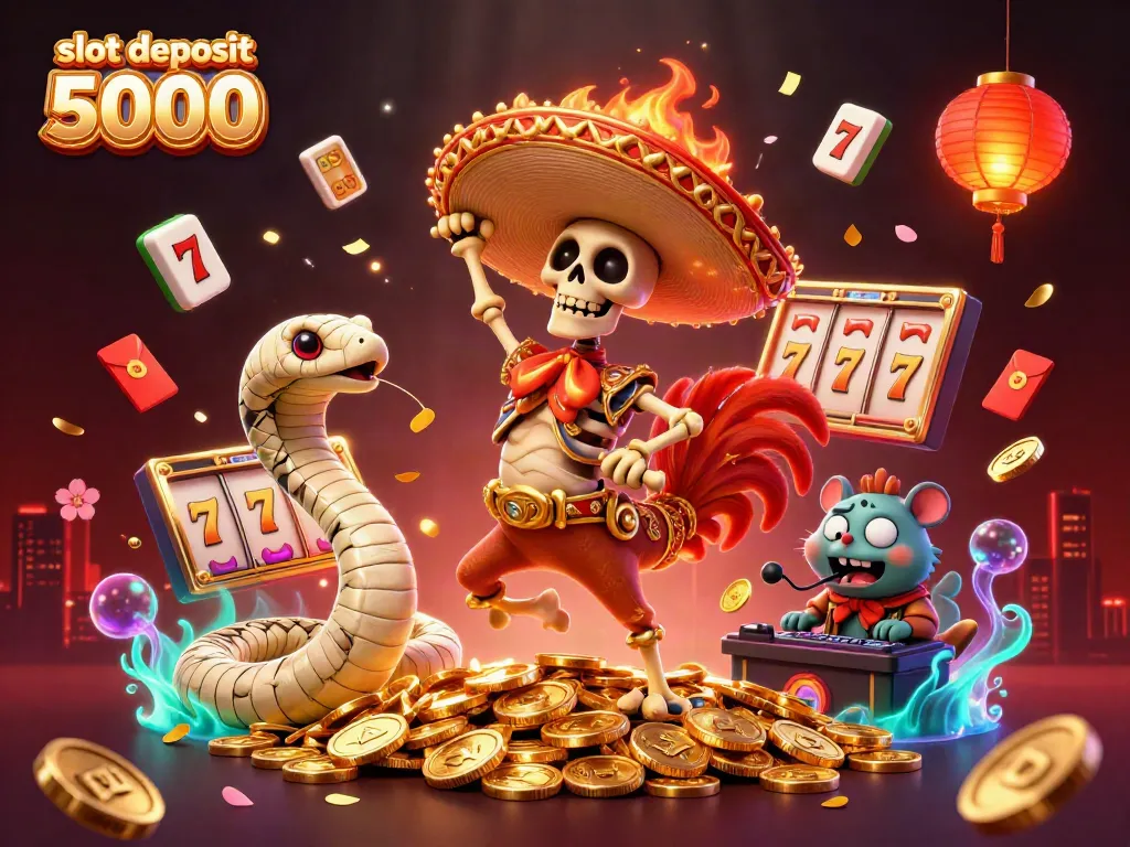 Experience thrilling wins with slot deposit 5000 in this vibrant 3D casino scene.