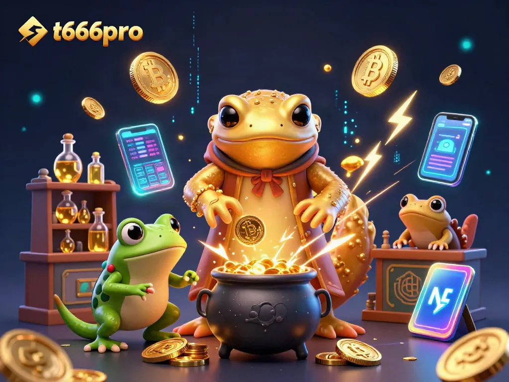 Engage with st666pro's dynamic 3D illustration featuring a golden salamander alchemist transmuting coins.