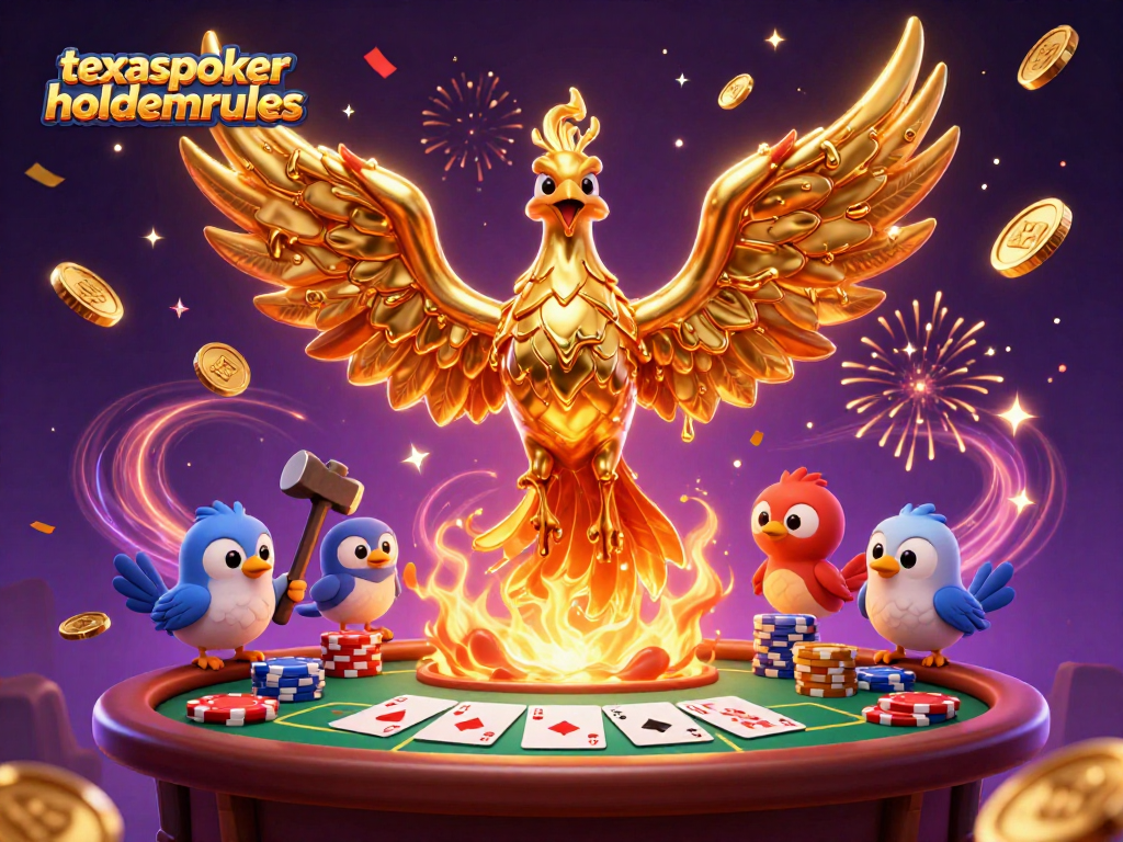 Engage in thrilling poker gameplay with texaspokerholdemrules as a phoenix rises above a vibrant casino.