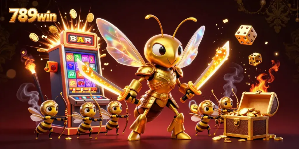 Join the excitement at 789win with a 3D casino scene featuring dynamic slot machines and thrilling game elements.