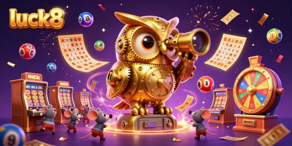 Engage in thrilling gameplay with luck8 in a vibrant casino scene, showcasing lottery excitement and festive elements.