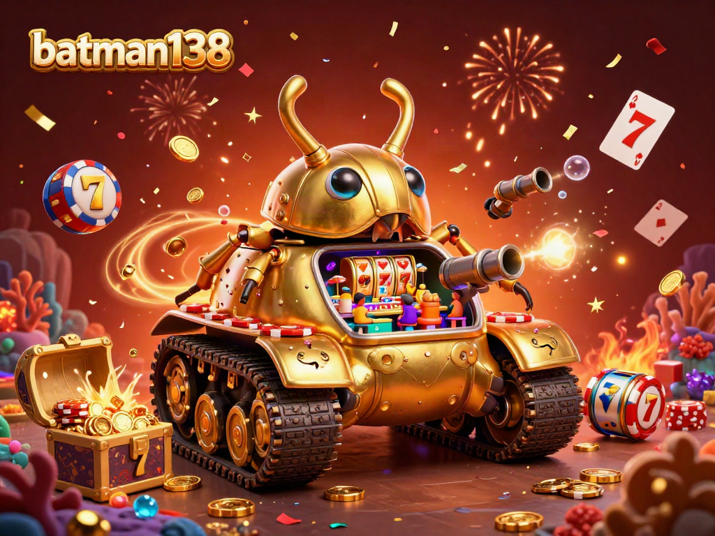 Experience the excitement of batman138 with a vibrant casino tank illustration bursting with gold and confetti.