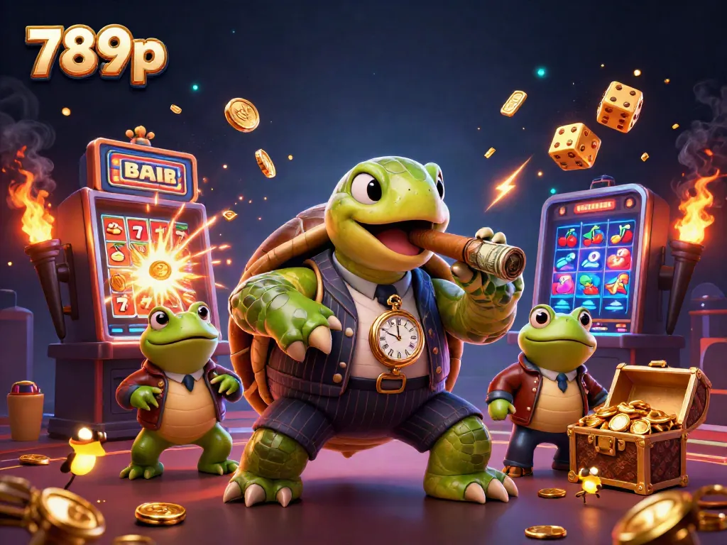 Engage with the 789p gaming experience featuring a mobster turtle and frog enforcers ready to play.