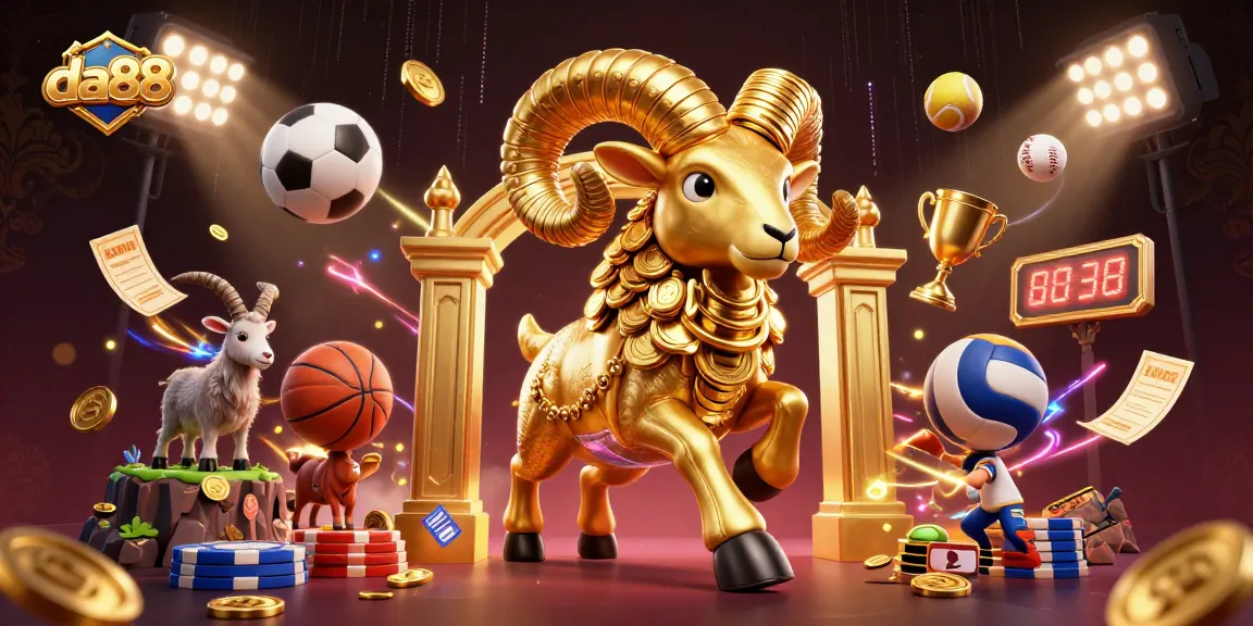 Engage in thrilling sports betting with da88's vibrant, dynamic gaming atmosphere featuring a stunning golden ram.