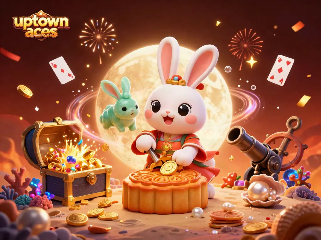 Experience uptown aces bonus codes with a vibrant 3D casino scene featuring playful characters and game elements.