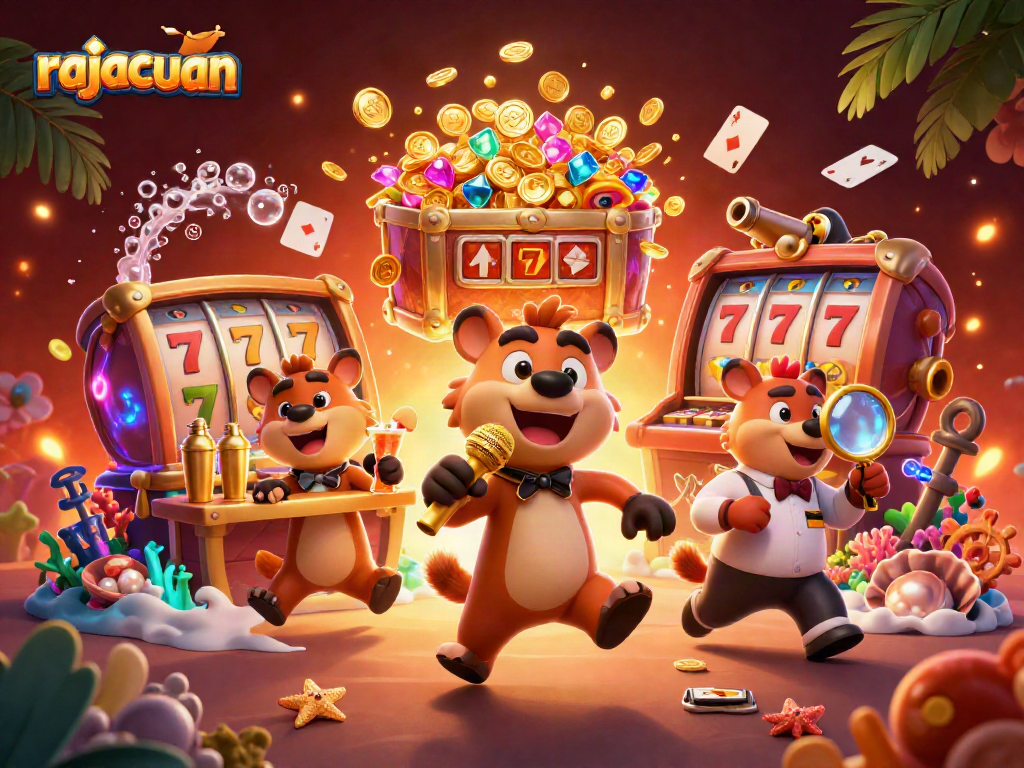 Interact with the rajacuan comedy casino club featuring lively hyenas in a vibrant 3D scene.