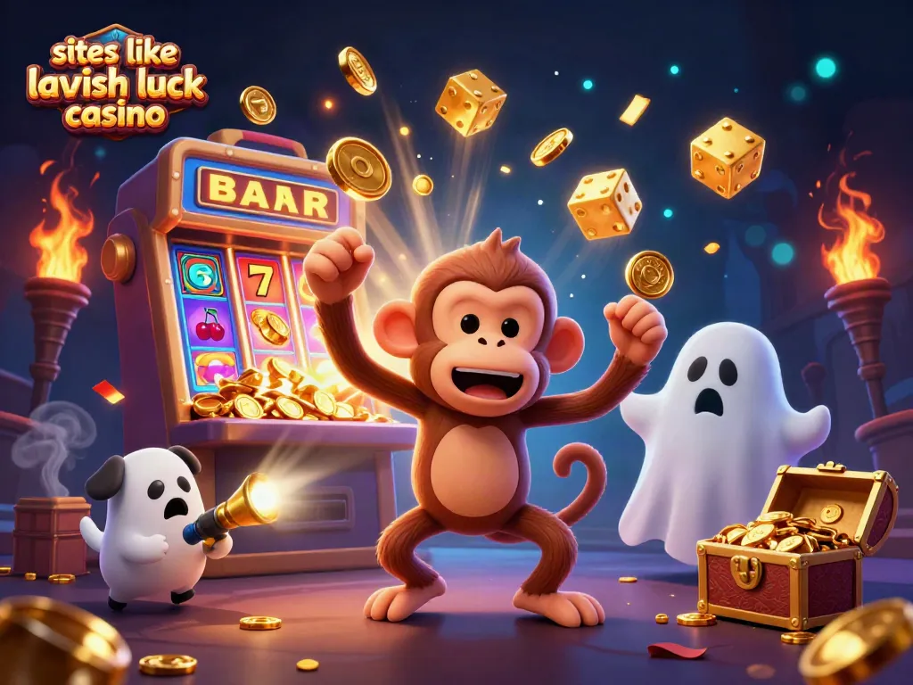 Experience thrilling slots like Lavish Luck Casino with a whimsical scene of a playful poltergeist monkey and ghost-hunter puppy.