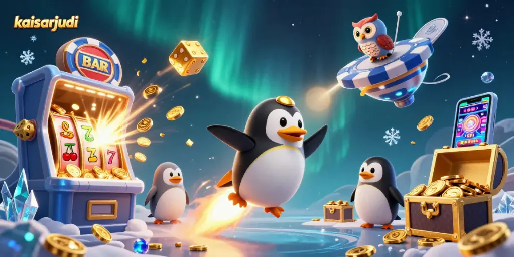 Experience the excitement of kaisarjudi with a dynamic 3D rocket penguin and thrilling casino elements.