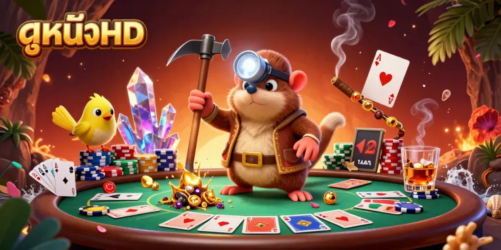 Experience exciting ดูหนังHD scenes with treasure hunting mole in a vibrant casino atmosphere.