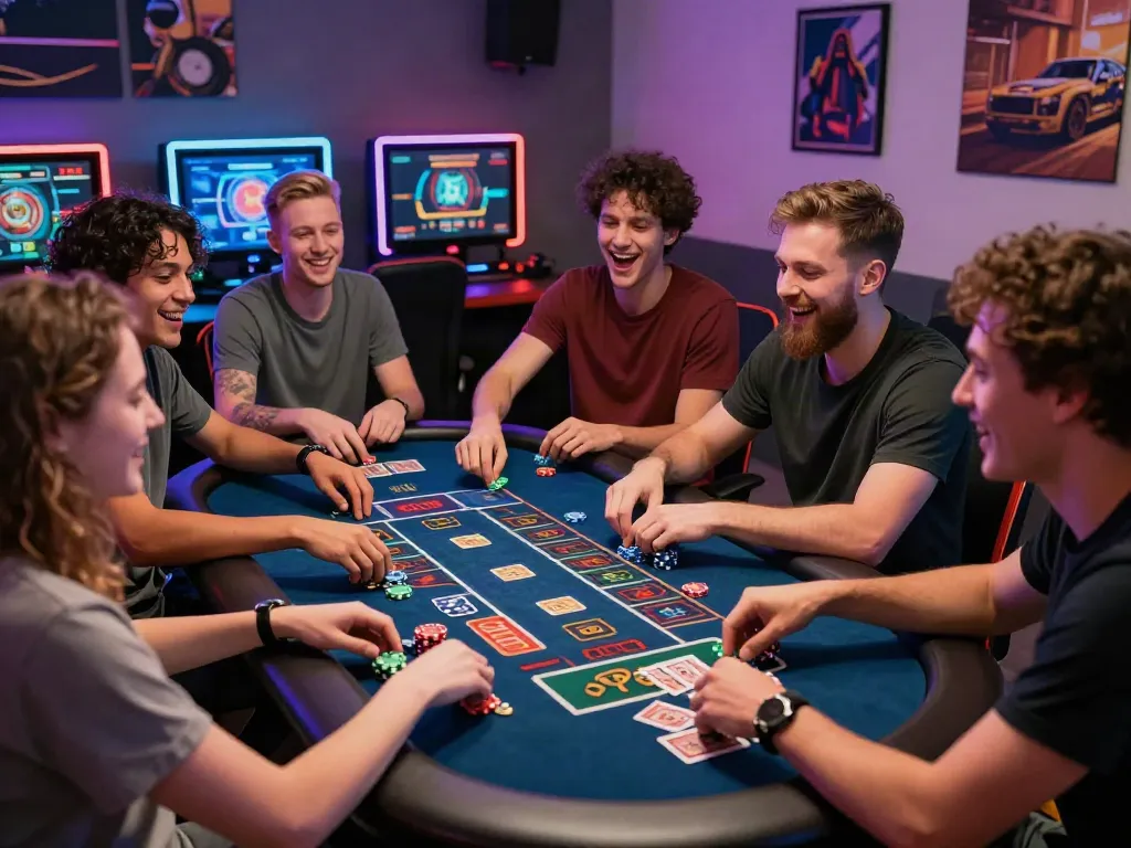 Engaging akunjp gaming scene with friends enjoying casino games.