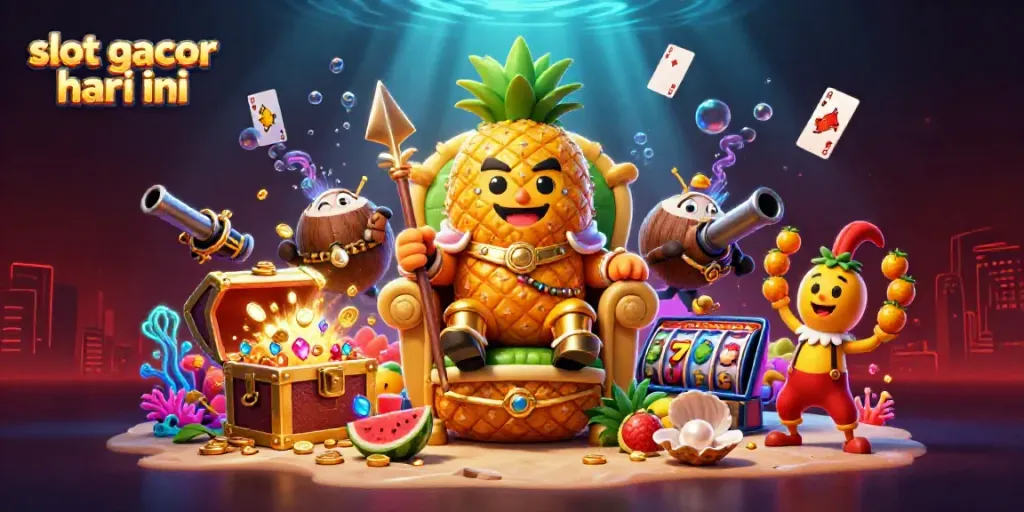 Spin the reels with slot gacor hari ini in an exciting casino scene with vibrant characters and elements.